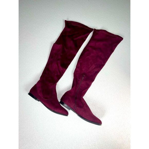Celia Wine Unique Tall Suede Stretch Knee Boot Size 6.5 New. - Picture 4 of 8